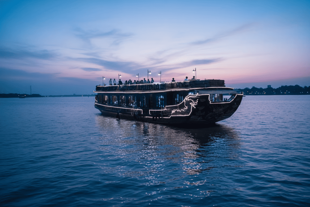 Relaxing experience sitting on a boat on the Perfume River listening to Hue folk songs
